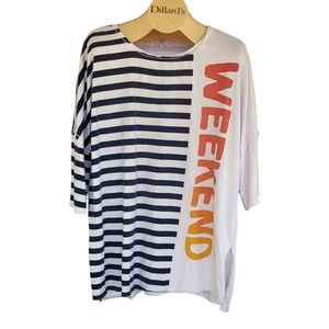 Striped Graphic Tee with Weekend Print
